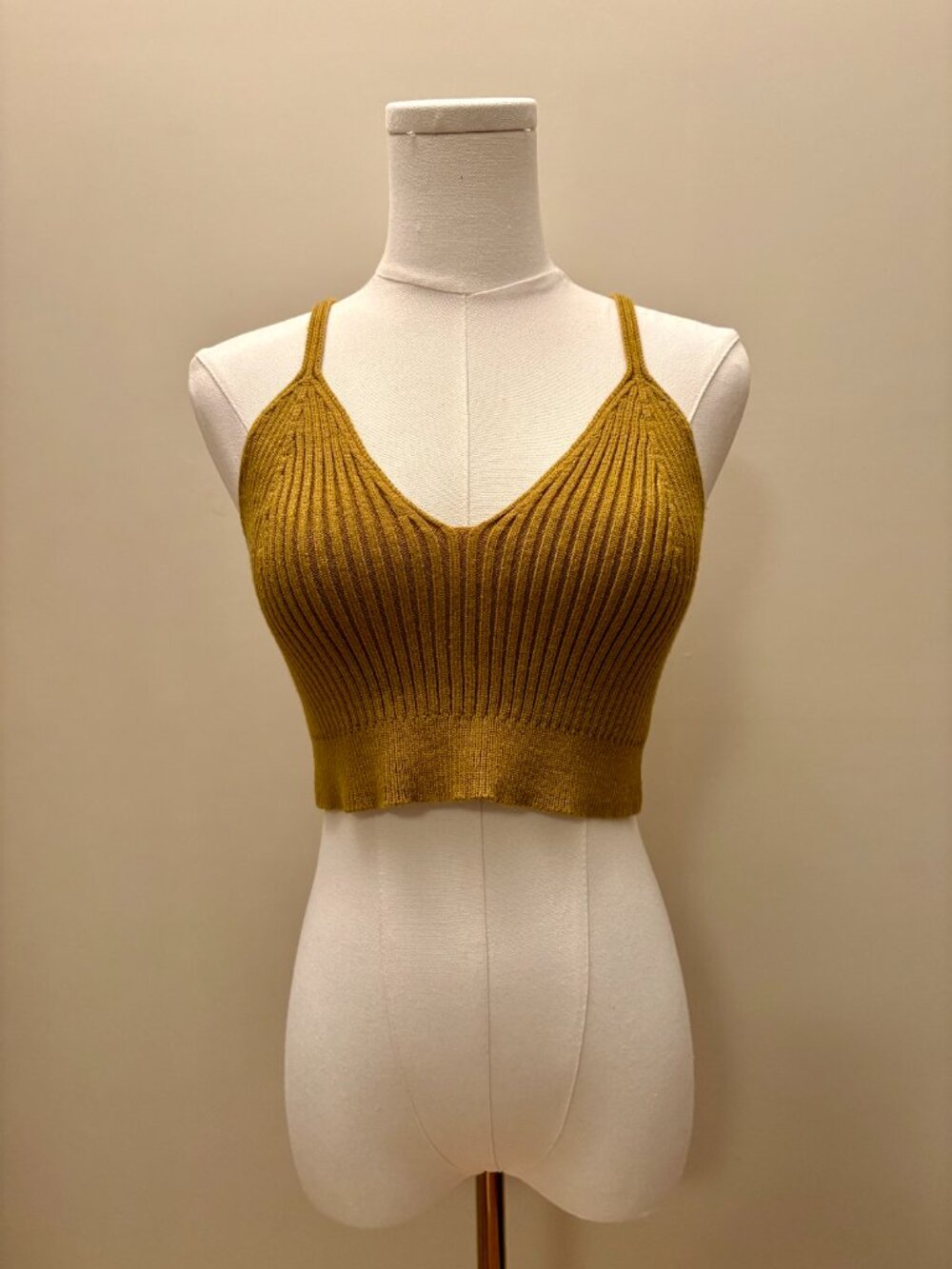 Mustard Yellow Ribbed Knit Women's Crop Top